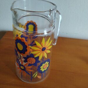 Retro floral jug /pitcher glass